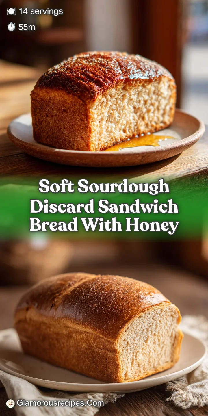 Close-up reveals the honey-glazed crust and soft crumb of this appetizing, homemade sourdough bread with golden highlights.