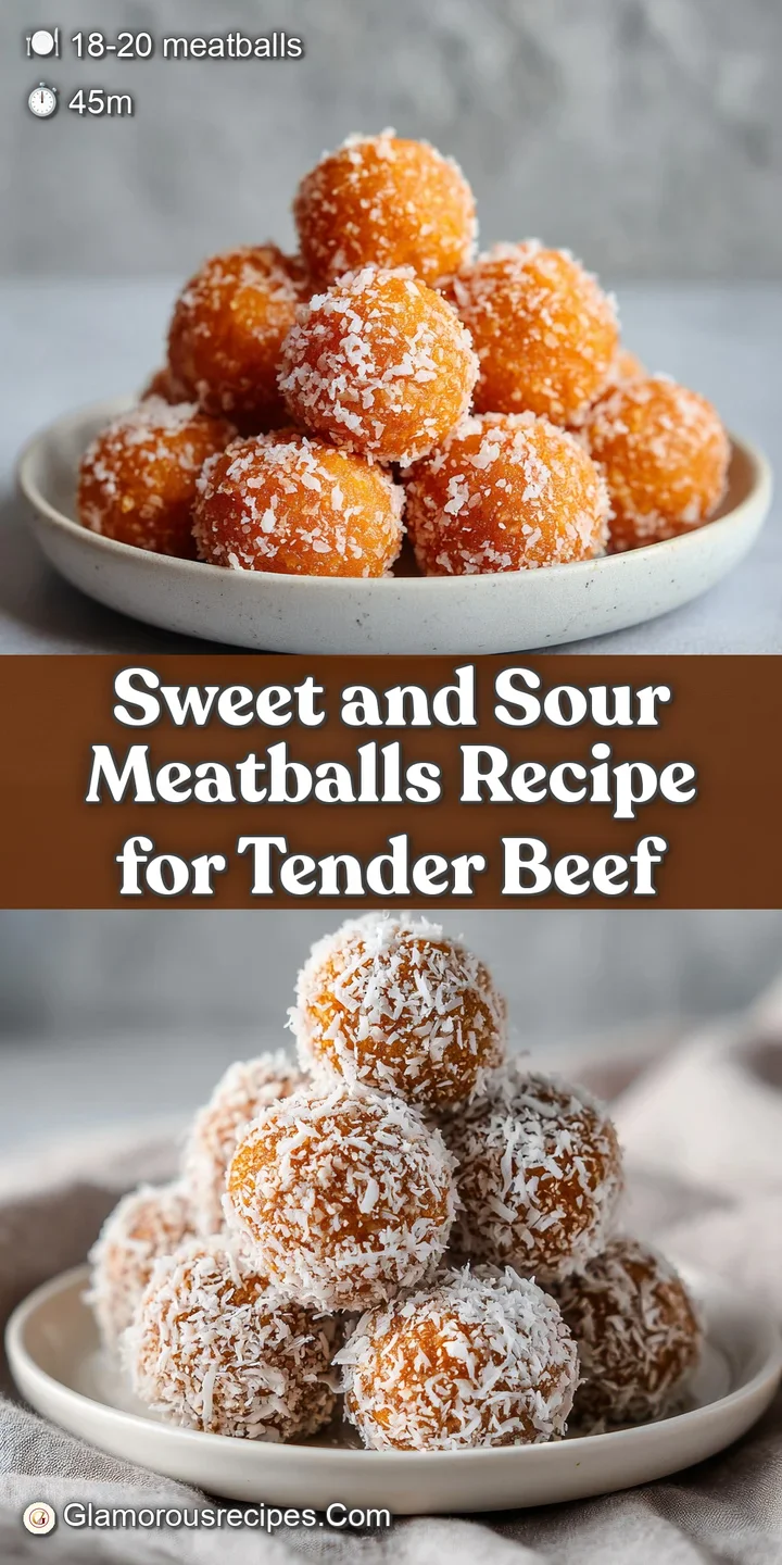 Close-up of a juicy, tender sweet and sour meatball glistening with bright, reddish-orange sauce, with a hint of sesame se...