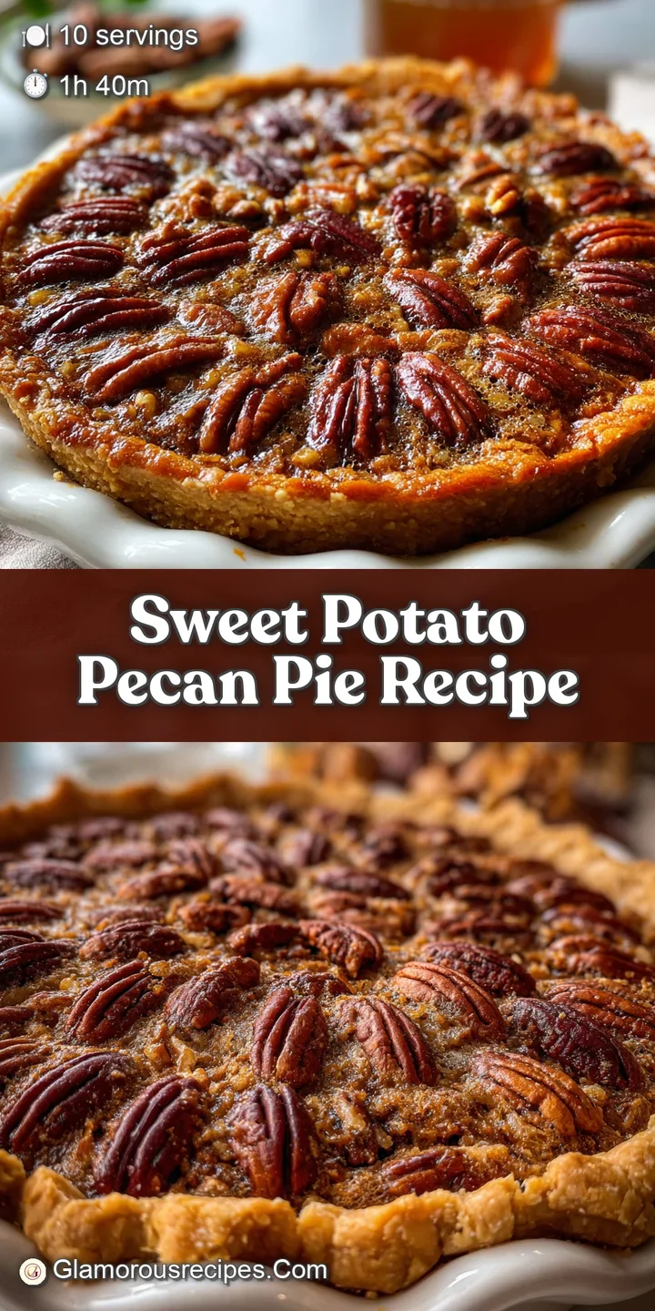 Close-up of sweet potato pecan pie filling, highlighting the rich, amber hues and the crunchy texture of the toasted pecans.