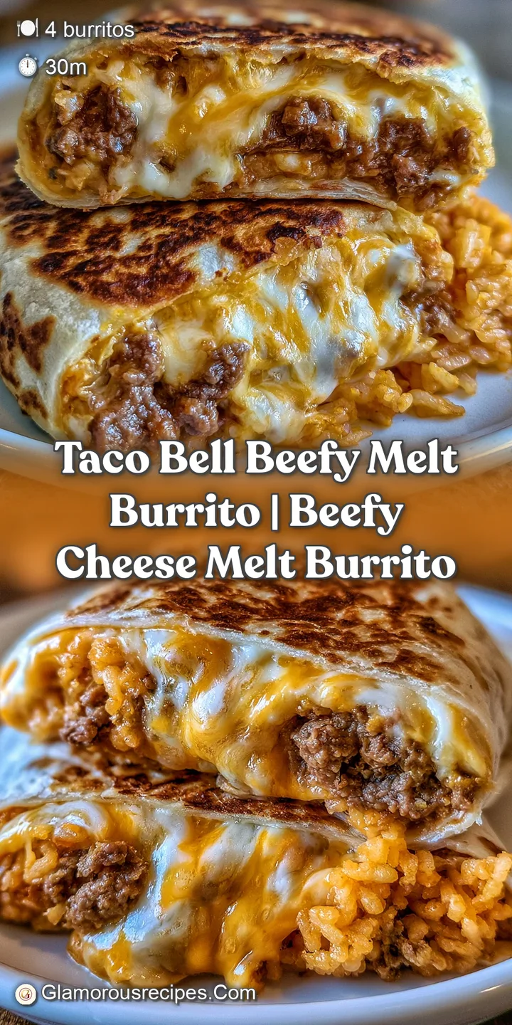 Close-up of gooey melted cheese stretching from a toasted flour tortilla filled with savory beef and fluffy rice.
