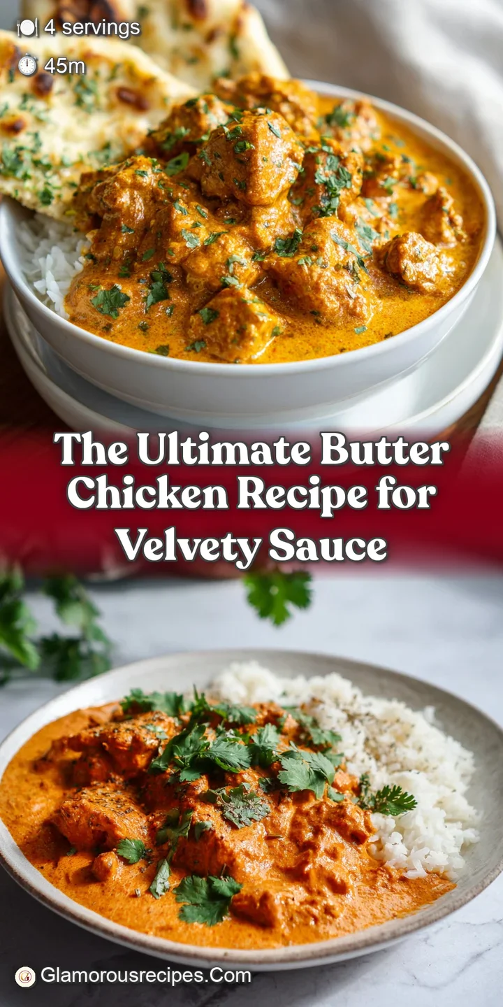 Close-up view of luscious butter chicken, highlighting the creamy texture and vibrant colors. Hints of spice create visual...