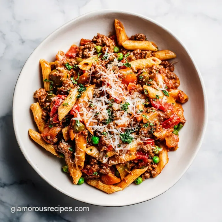 A rustic slice of hearty casserole, rich brown with melted cheese, served in a cast iron skillet.