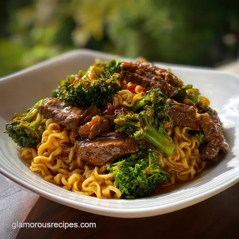 Easy Beef and Broccoli Ramen Stir Fry Recipe presentation