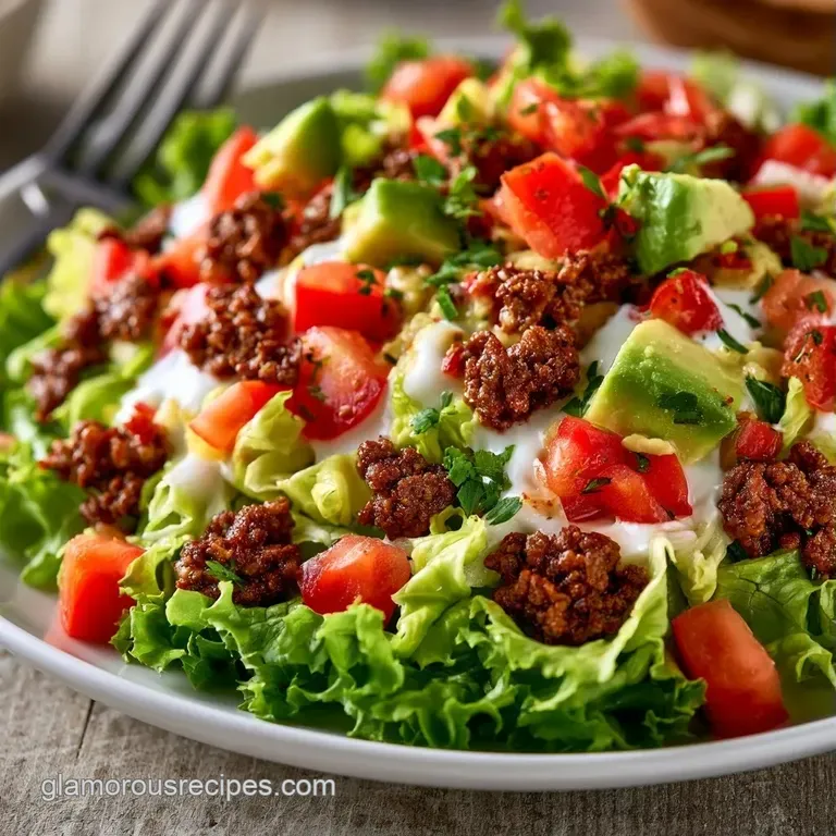 A neatly arranged bowl of seasoned beef, vibrant greens, and red onion slices topped with creamy avocado.