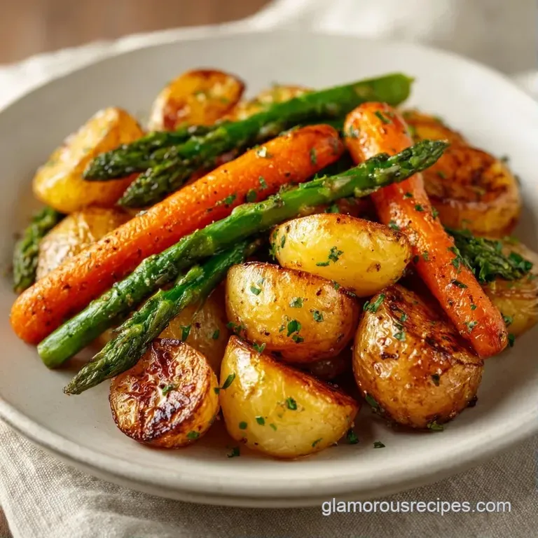 Colorful medley of saut&eacute;ed spring greens and orange carrots elegantly arranged with a sprinkle of fresh parsley