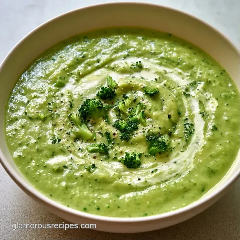 Smooth pale green puree in a white ceramic bowl with a drizzle of olive oil and toasted sourdough croutons.