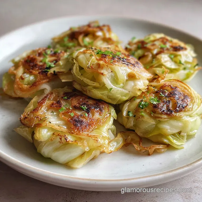 A single, beautifully plated cabbage noodle bun; pan-seared cabbage peeking out, with a rich sauce drizzled artfully aroun...