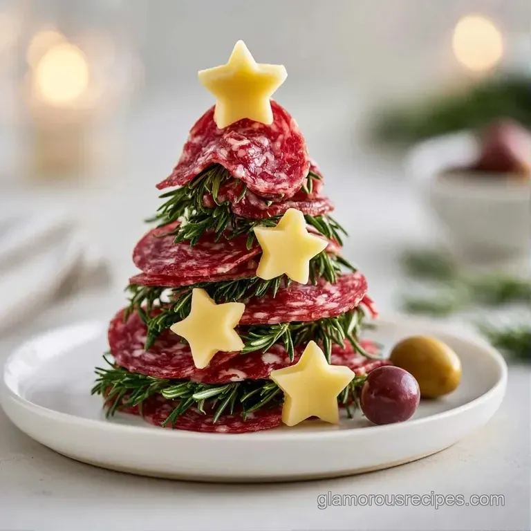 An abundant spread of savory meats and cheeses arranged neatly on a dark slate board with gold accent cutlery.
