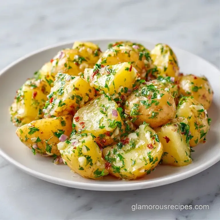 Elegant scoop of creamy white potatoes topped with sliced scallions and a dash of paprika on a chilled slate platter.