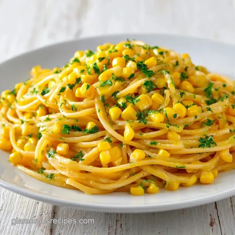 Swirled pasta coated in a rich, velvety white sauce, garnished with vibrant red tomatoes and a sprig of fresh basil.