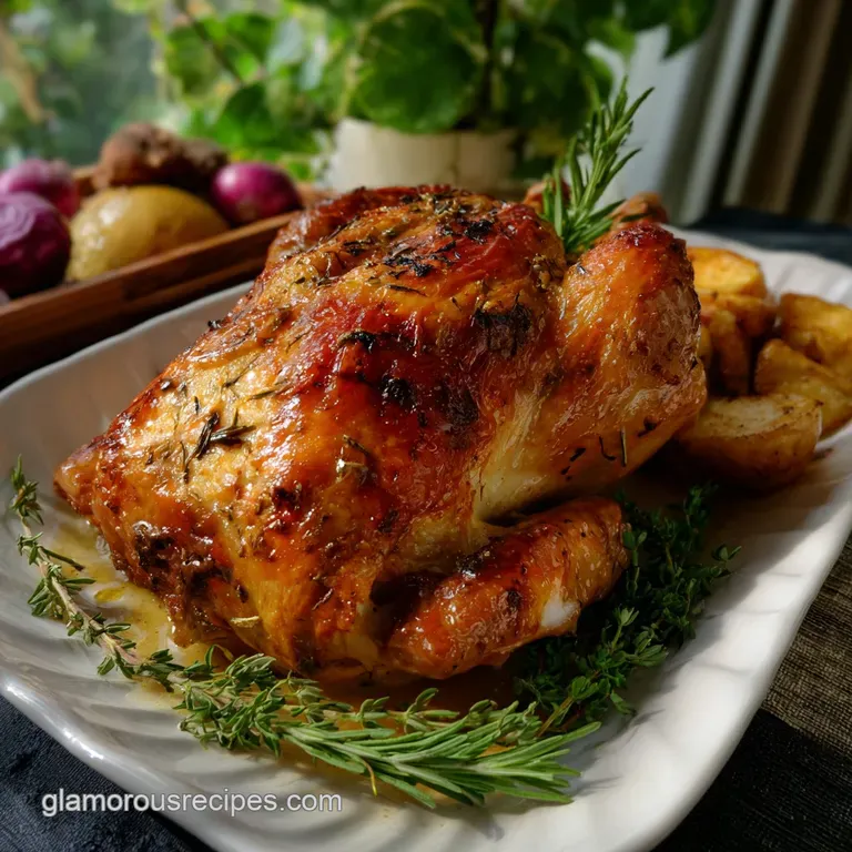 Juicy, sliced fried turkey breast, piled high on a white plate, with crispy skin and herbs. Gravy is drizzled on top.