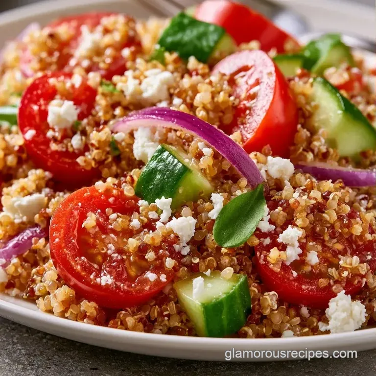 Vibrant medley of red tomatoes, crisp cucumbers, and white feta cheese arranged in a shallow white ceramic bowl.