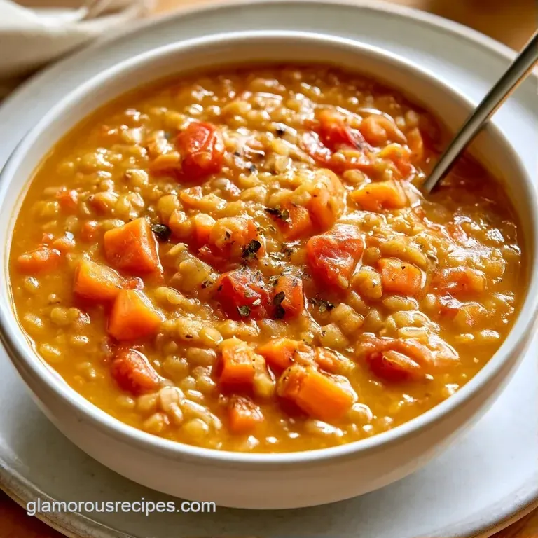 A deep white bowl filled with thick vegetable stew, garnished with bright parsley and a wedge of fresh lemon.