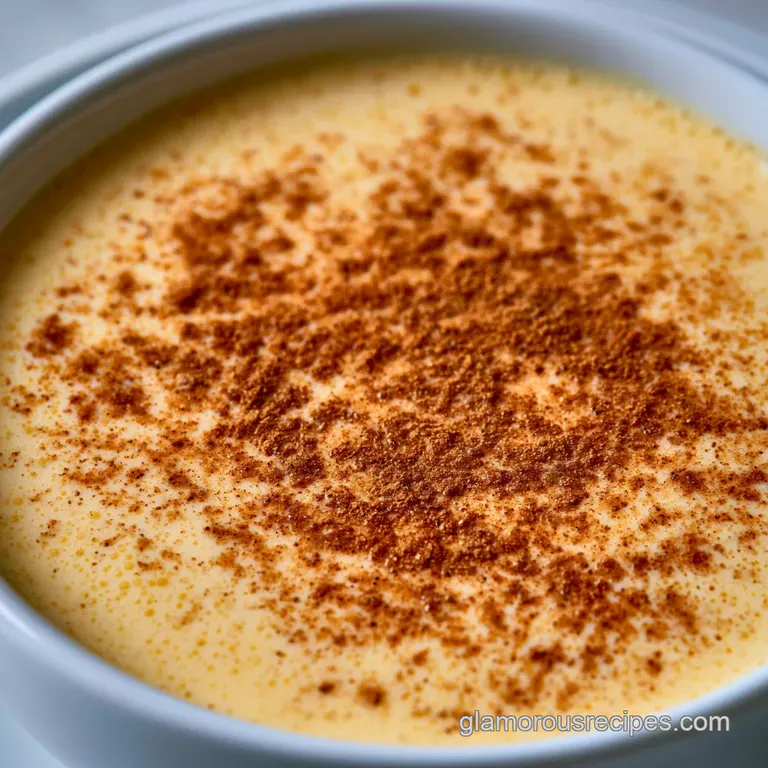 Frosty glasses of ivory-colored cream topped with cinnamon, arranged on a wooden tray with festive pine branches.