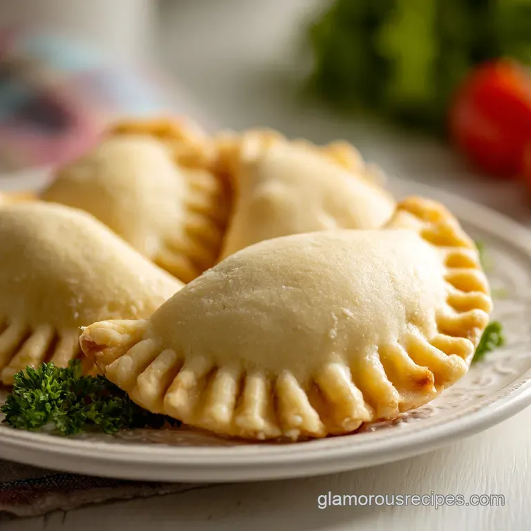 A stack of warm, golden empanadas artfully arranged, hinting at their delicious, savory filling.