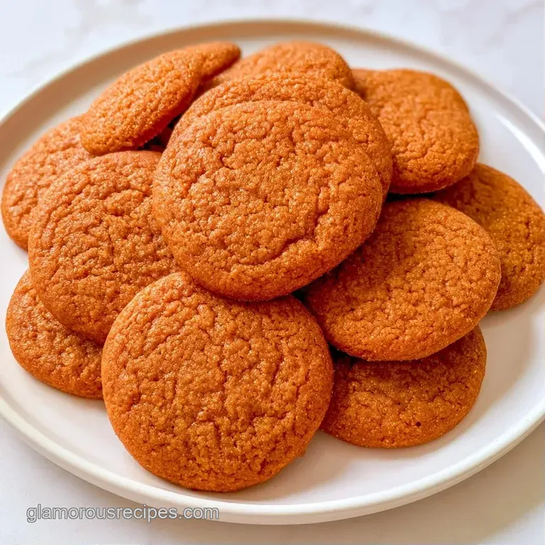 A stack of spiced brown cookies dusted with powdered sugar on a white ceramic plate beside a glass of milk.
