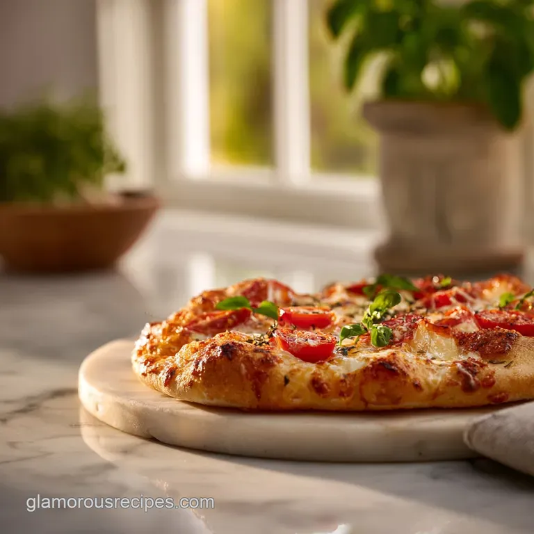 A rustic, hand-tossed pizza slice, steaming hot, with a bubbly, golden crust and a generous topping of melted cheese.