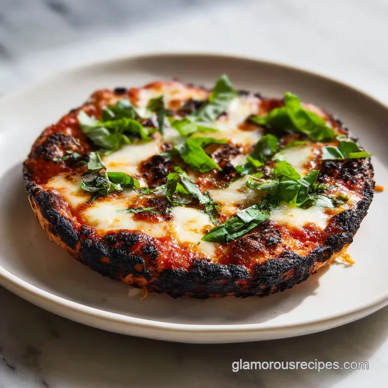 Artisan pizza on a dark slate platter with a crisp, blistered crust and colorful toppings in a bright kitchen.