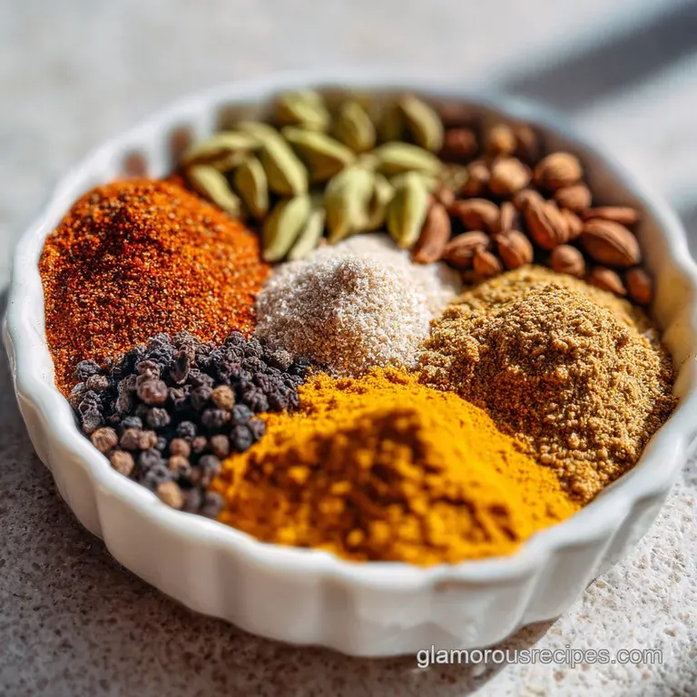 Individual spice components artfully arranged; cinnamon sticks, peppercorns, and vibrant paprika create a colorful mosaic ...