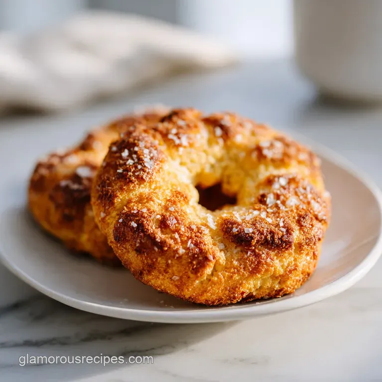 A single, perfectly baked keto bagel, halved to reveal its soft interior, rests beside a smear of cream cheese.