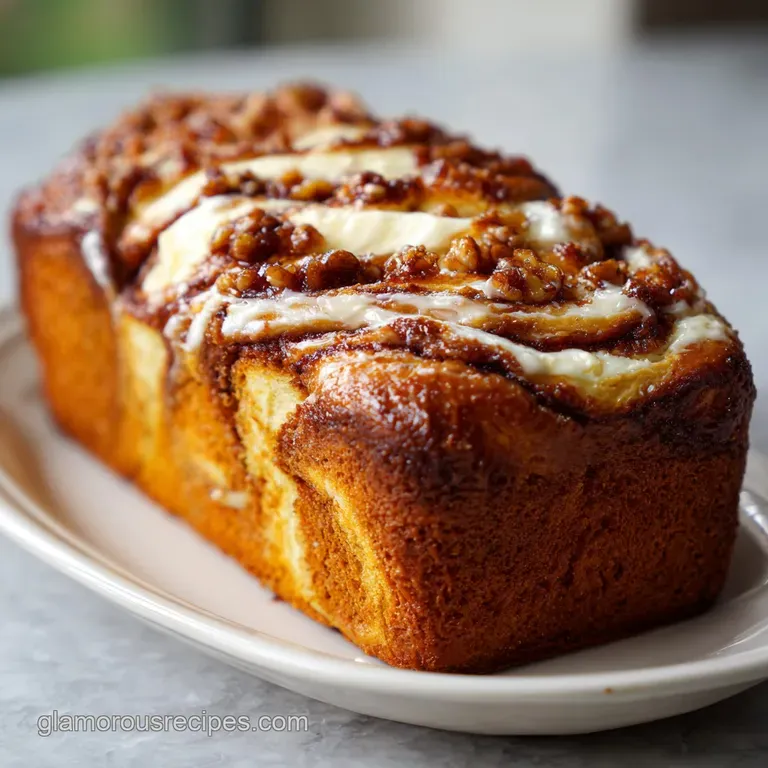 Slices of moist pumpkin cream cheese bread arranged on a plate. Swirls of cream cheese are visible within the tender crumb.
