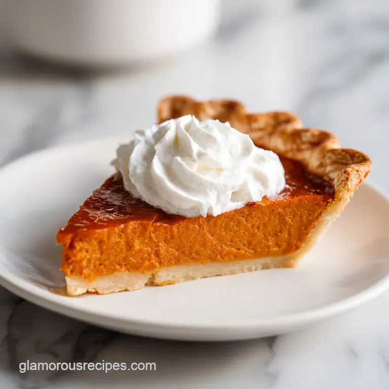 A generous slice of sweet potato pie, crowned with fluffy whipped cream and a sprinkle of spice.