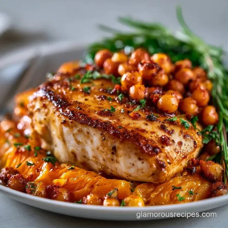 Vibrant mixed greens and roasted chickpeas arranged on a white plate with a drizzle of golden lemon vinaigrette.