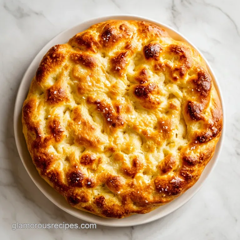 Thick slices of airy bread with a golden crust and olive oil drizzle on a white marble platter with linen.
