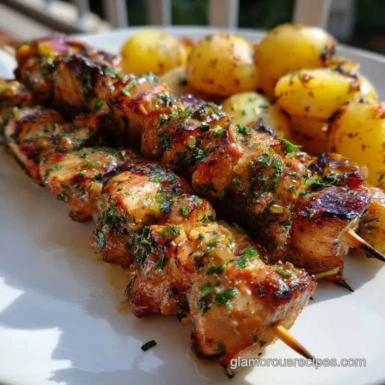 Greek Recipes: Authentic Souvlaki Skewers Lemon Potatoes presentation