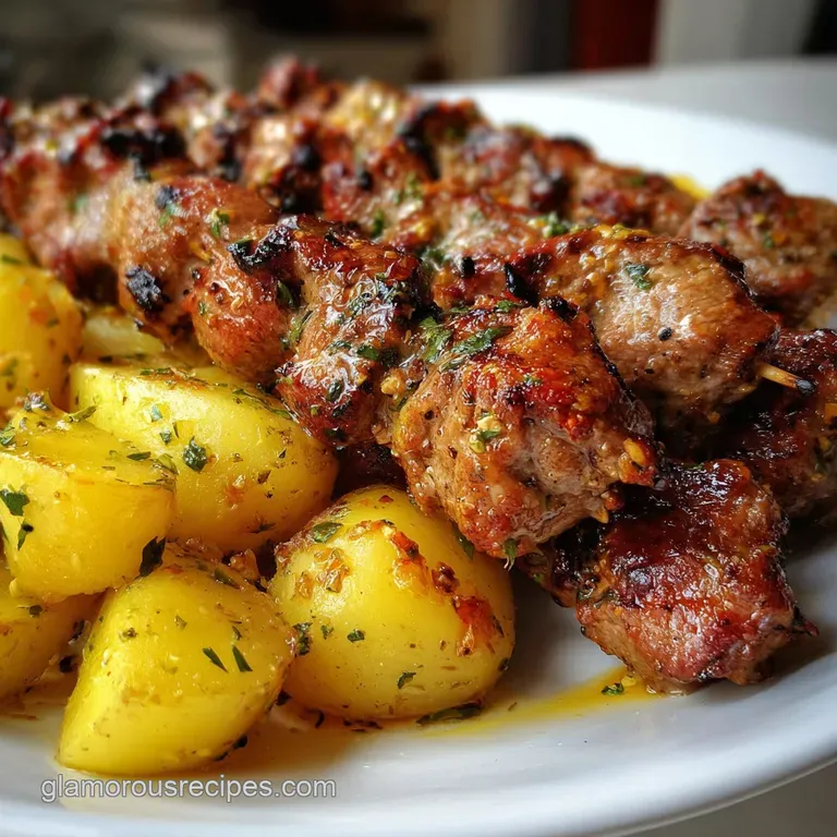 Greek Recipes: Authentic Souvlaki Skewers Lemon Potatoes