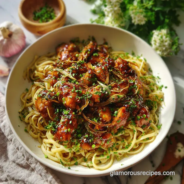 Sticky Garlic Chicken Noodles: Velvety Glaze