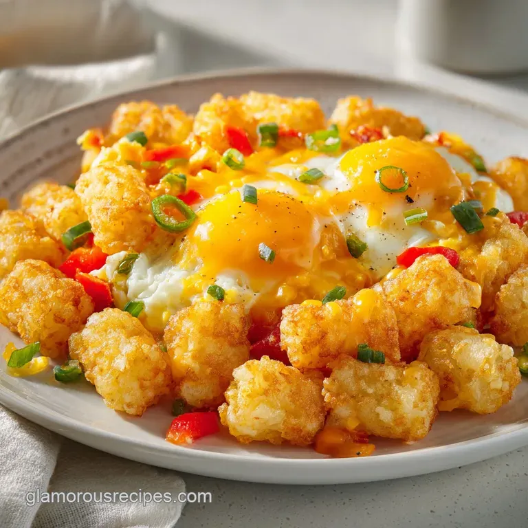 A neat square slice of cheesy potato bake on a white plate, topped with sliced green onions and light steam.
