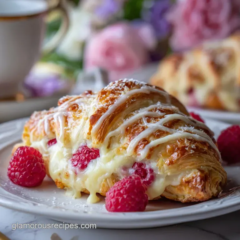 Elegant slice of white chocolate custard tart with glistening red berries on a white plate, sprinkled with powdered sugar.