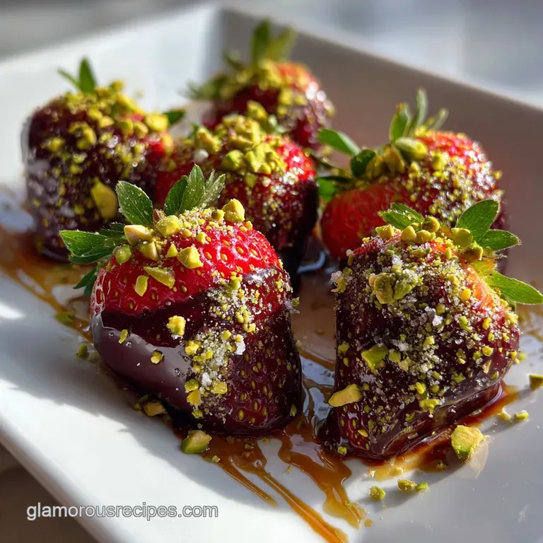 Elegant platter displaying glossy, dark chocolate-covered strawberries, some decorated with white chocolate drizzle for co...