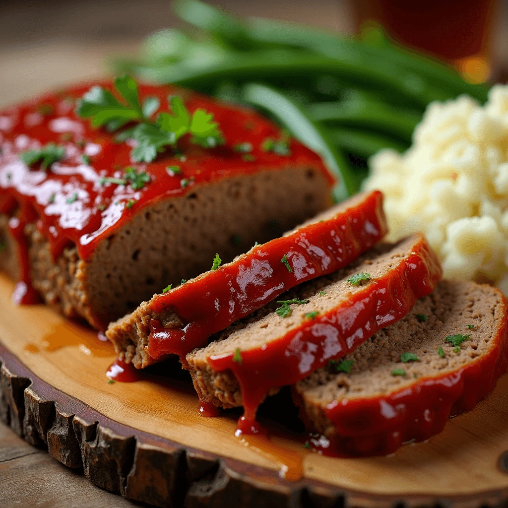A vegetarian lentil meatloaf garnished with fresh parsley, served with a side of roasted vegetables.