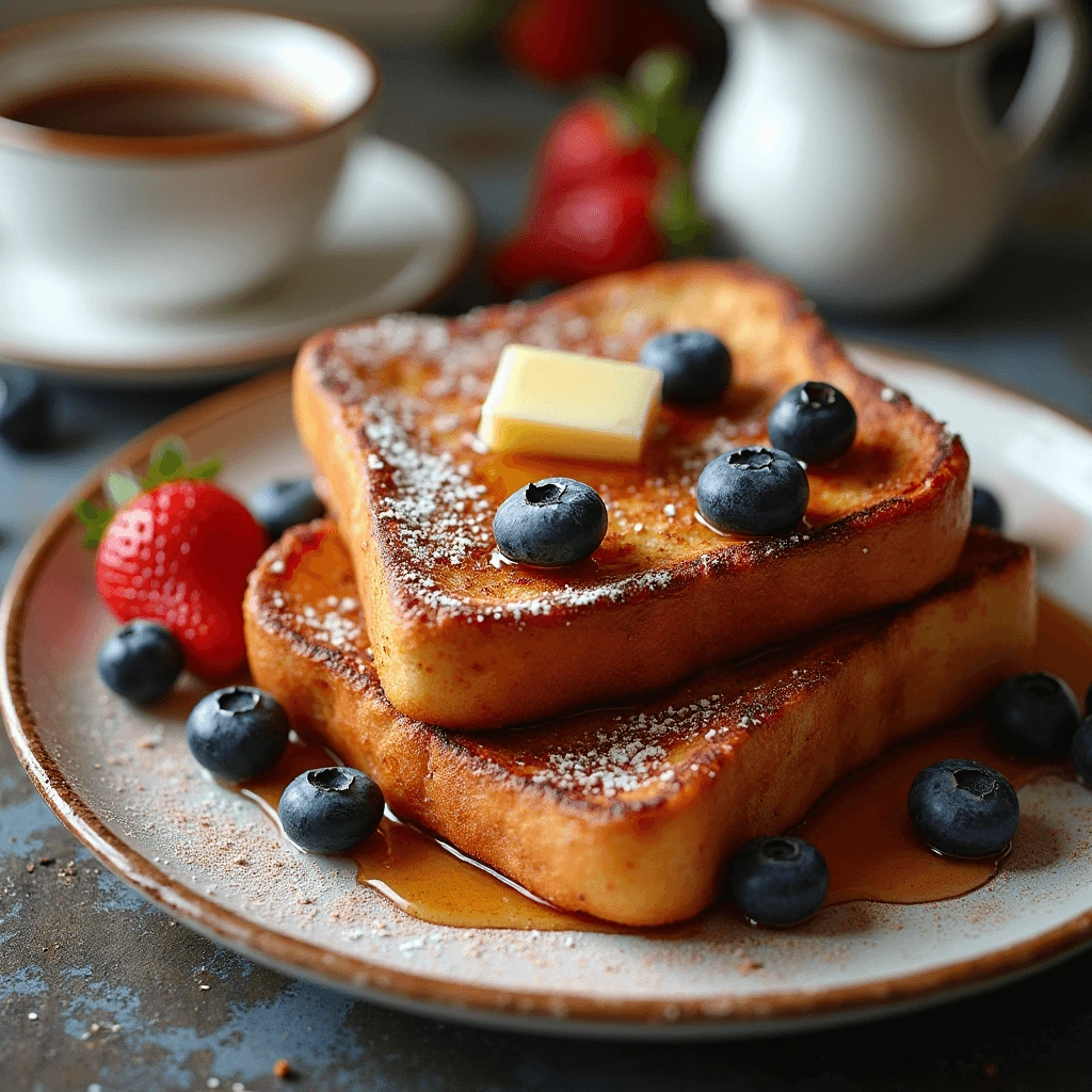 Crispy French toast slices served with whipped cream, sliced bananas, and a sprinkle of cinnamon.