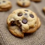 A close-up shot of chocolate chip cookie dough on a baking sheet, ready to be baked.