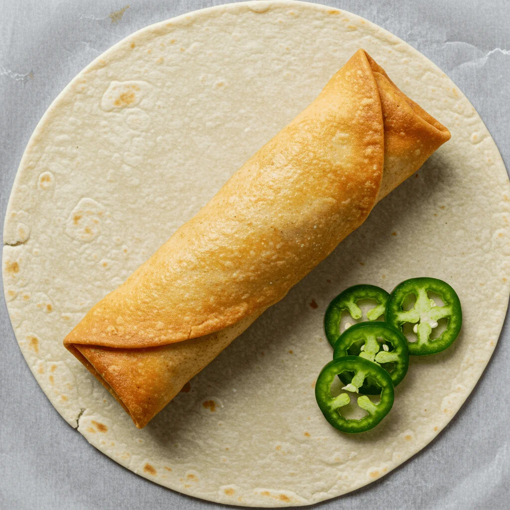 Close-up of a plate of egg rolls with goat cheese and jalapenos, garnished with dipping sauces.