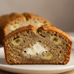 A close-up of cottage cheese banana bread slices on a plate with a spread of butter.