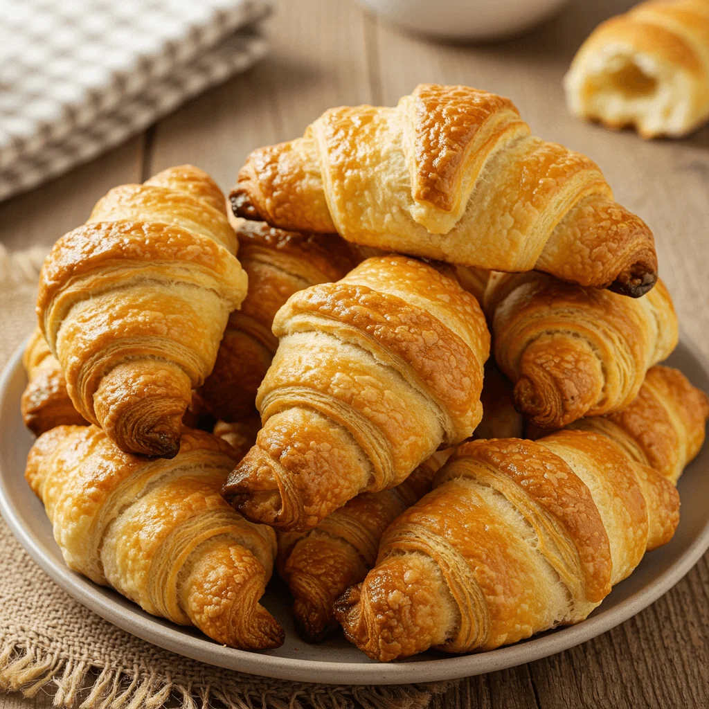 Swiss Gipfeli baking in the oven, turning golden brown as they rise and crisp up.