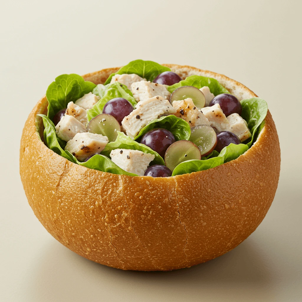 Homemade Panera-style chicken salad with chicken, grapes, apples, and celery