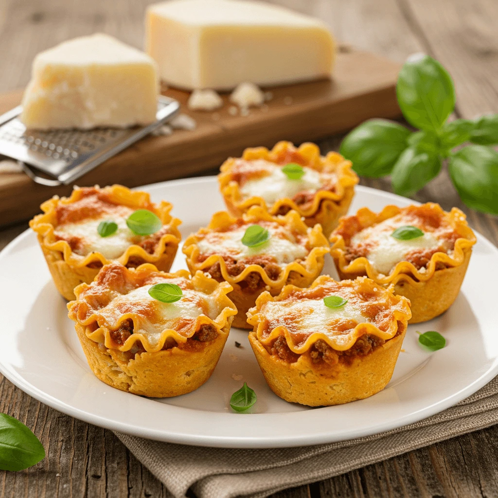 Mini lasagna noodles prepared with vegetables, tomato sauce, and cheese in a colorful baking dish.