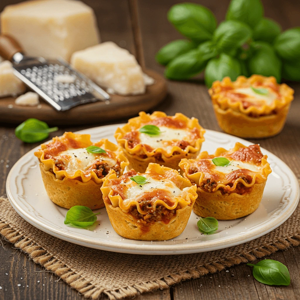 Mini lasagna noodles topped with fresh parsley and served in individual portions.