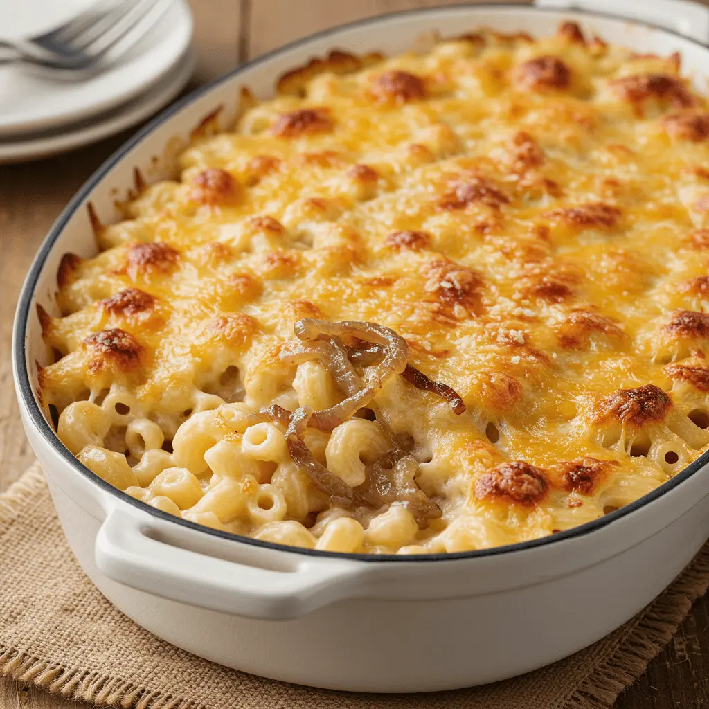 Union Mac baked pasta with a golden, cheesy crust.