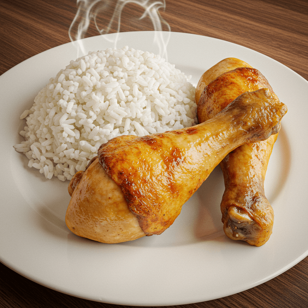 Delicious chicken legs and rice served in a single pot, garnished with fresh herbs, showcasing a comforting and flavorful meal.