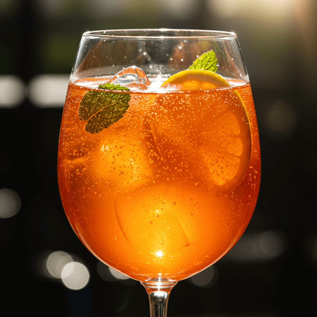 A close-up shot of a Hugo Spritz cocktail with a sprig of mint and lime, perfect for a summer gathering.