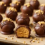 Irresistible homemade Butterfinger Balls coated in smooth chocolate with a golden peanut butter center, perfect for sharing or gifting.