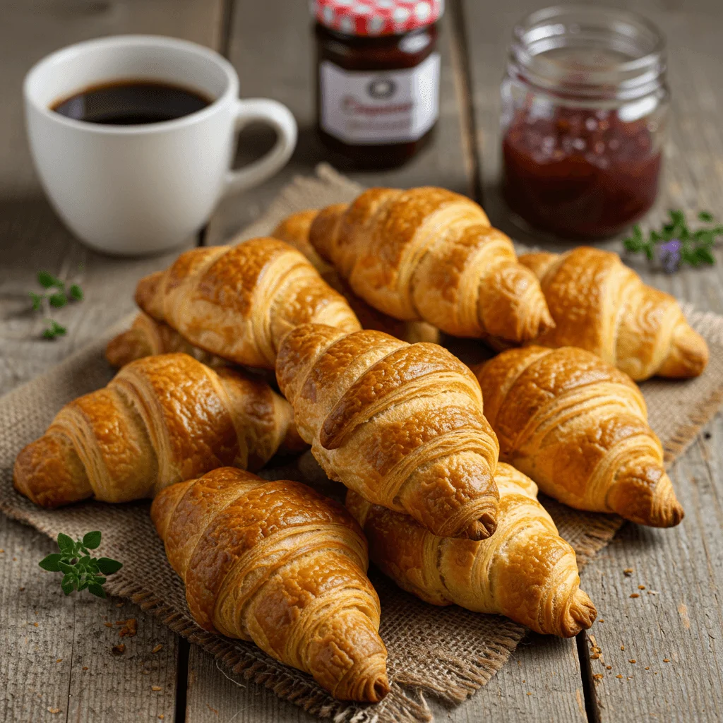 Swiss Gipfeli croissants cooling on a wire rack, showcasing their flaky texture.